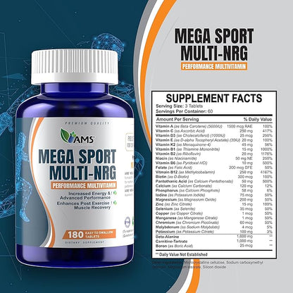 America Medic and Science Mega-Sport - Performance Multivitamin - Complete Wellness Support with Amino Acids, Vitamins, Minerals, Beta Alanine, & L-Carnitine L-Tartrate - Energy and Muscle Recovery