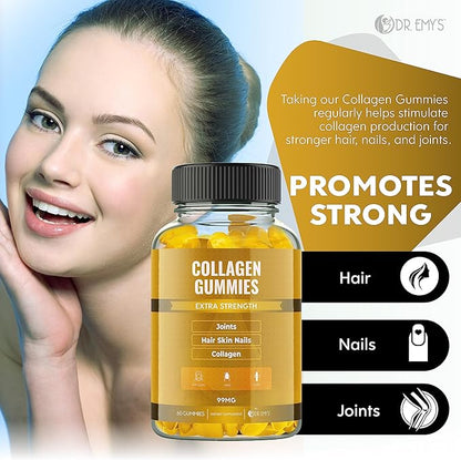 Dr. Emy's Collagen Gummies Gummy Vitamin for Women & Men, Hair, Skin, Nails, Joint Supplement. Anti-Aging Collagen Gummy Supplements. Strengthen Hair, Skin and Nails. Gelatin-Free. 60 ct Each. (3)