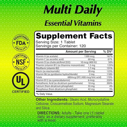 ALFA VITAMINS Multi Daily Vitamins Essential Vitamins to Support The Immune System and Promote a Healthy Lifestyle - 120 Tablets