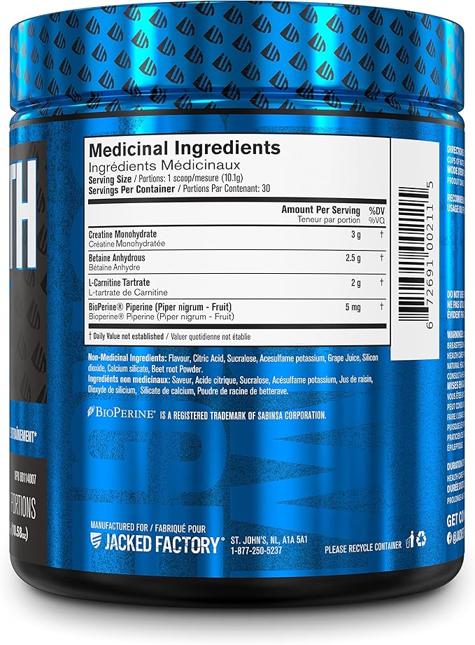 Jacked Factory Growth Surge Creatine Post Workout w/L-Carnitine - Daily Muscle Builder & Recovery Supplement with Creatine Monohydrate, Betaine, L-Carnitine L-Tartrate - 30 Servings, Fruit Punch