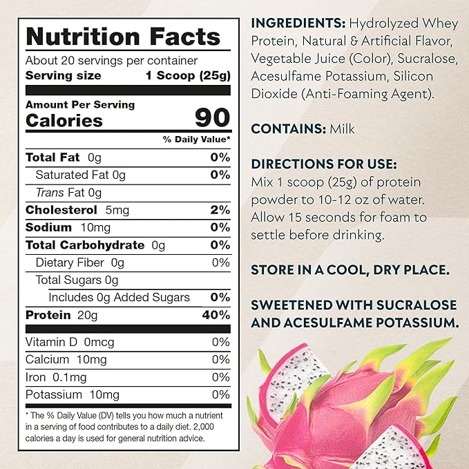 Myprotein Clear Whey Isolate Protein Powder, 1.1 Lb (20 Servings) Tropical Dragonfruit, 20g Protein per Serving, Naturally Flavored Drink Mix