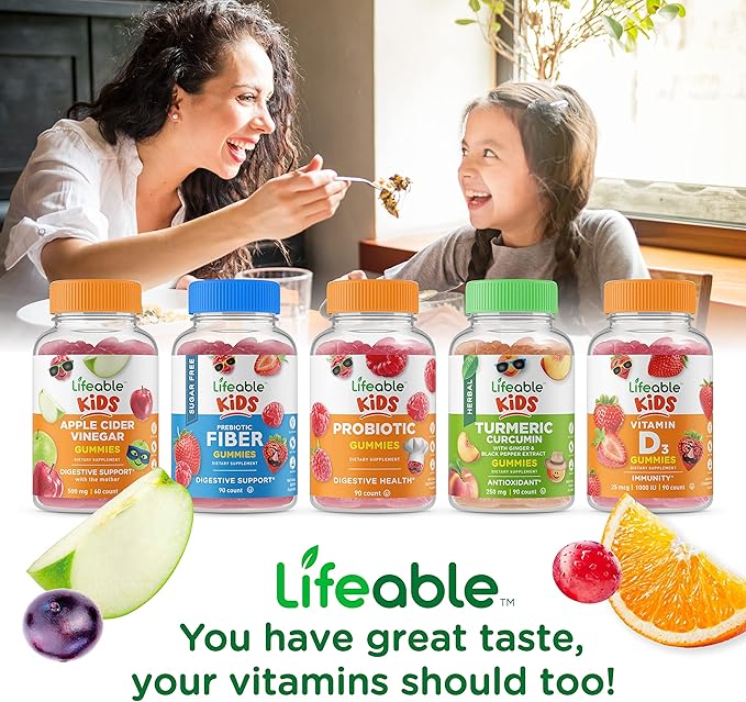 Lifeable Sugar Free Probiotics with Prebiotics Fiber for Kids – Great Tasting Natural Flavor Gummy Supplement – Keto Friendly Probiotic Chewable – 90 Gummies