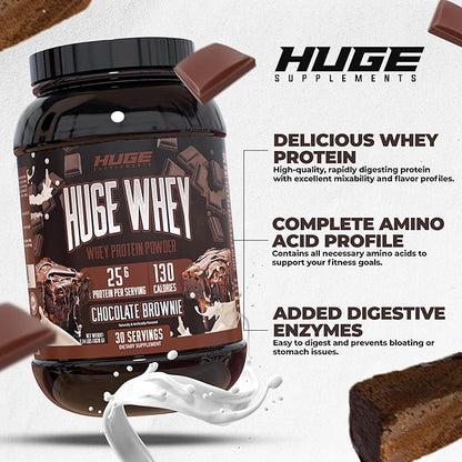 Huge Whey, Protein Powder for Muscle Gain, 25g Protein, 12g EAAs, Supports Muscle Growth, Performance & Recovery (Chocolate Brownie, 30 Servings)