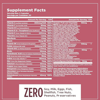 Multifood Whole Food Multivitamin for Women | 21 Organic Fruits & Vegtables | Tumeric Boosts Energy, Supports Gut & Immune Health | Prebiotics & Probiotics | 60 Capsules