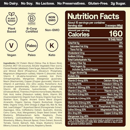 Happy Viking Cookies and Cream Plant Protein Powder, Created by Venus Williams, 20G Protein, Low Carb, Keto, Vegan, Gluten-Free, Non-GMO, Superfoods, Complete Meal Replacement, 1 Canister