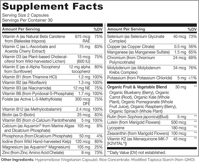 NATURELO Whole Food Multivitamin for Teenage Boys - Vitamins and Minerals Supplement for Active Kids - with Plant Extracts - Non-GMO - Vegan & Vegetarian - 60 Count (Pack of 2)