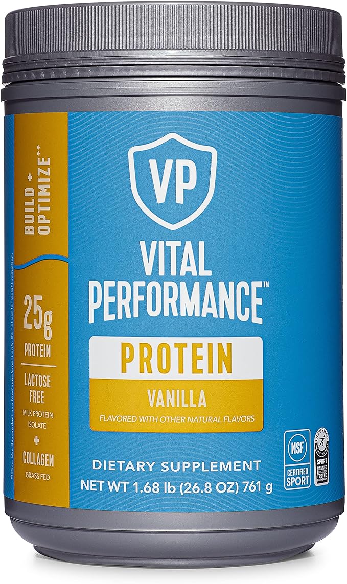 Vital Proteins Performance Powder, 25g Lactose-Free Milk Protein Isolate Casein & Whey Blend, NSF for Sport Certified, 10g Collagen Peptides, 8g EAAs, 5g BCAAs, Gluten-Free - Vanilla, 1.68lb