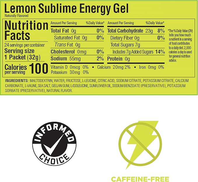 GU Energy Original Sports Nutrition Energy Gel, Vegan, Gluten-Free, Kosher, and Dairy-Free On-the-Go Energy for Any Workout, 24-Count, Lemon Sublime