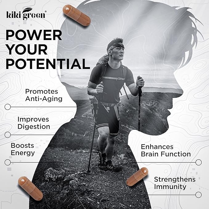 KIKI Green Shilajit Capsules - Shilajit Pure Himalayan Organic Supplement, 40% Fulvic Acid & Trace Minerals - 500 mg Pure Shilajit per Serving for Strength, Energy, Immunity - 120 Vegan Capsules