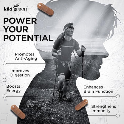 KIKI Green Shilajit Capsules - Shilajit Pure Himalayan Organic Supplement, 40% Fulvic Acid & Trace Minerals - 500 mg Pure Shilajit per Serving for Strength, Energy, Immunity - 120 Vegan Capsules