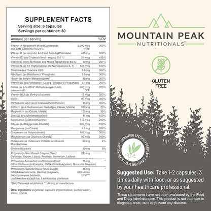 Mountain Peak Nutritionals Ultra High Multivitamin - Helps Support Well Being - Complete w/Vitamin A, Vitamin B12 & Probiotic Formula - Hypoallergenic Dietary Supplement (180 Vegetarian Capsules)