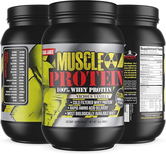 Muscle Whey Protein [5 lbs/Pack of 1]–Chocolate Flavored Protein Powder, 25,000mg Amino Acids/Serving, Cold Filtered(Packaging May Vary)