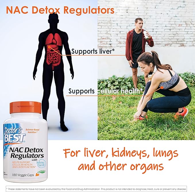 Doctor's Best Nac Detox Regulators with seleno excell, Non-GMO, Vegetarian, Gluten&Soy Free, 180 Veggie Caps, 180Count