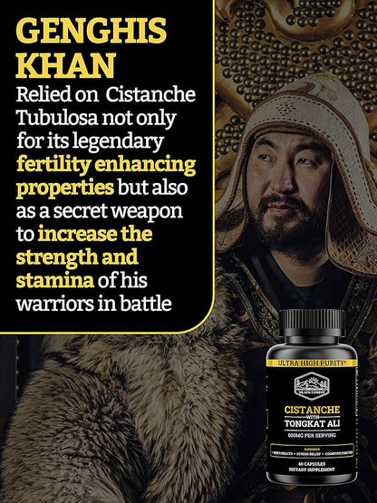 Cistanche Tubulosa 200mg & Tongkat Ali 400mg (Max Purity) 2 Month Supply (50% Echinacoside + 10% Acetoside with Tongkat Ali for Men 200:1 (Longjack) Eurycoma Longifolia) similar to Fadogia Agrestis