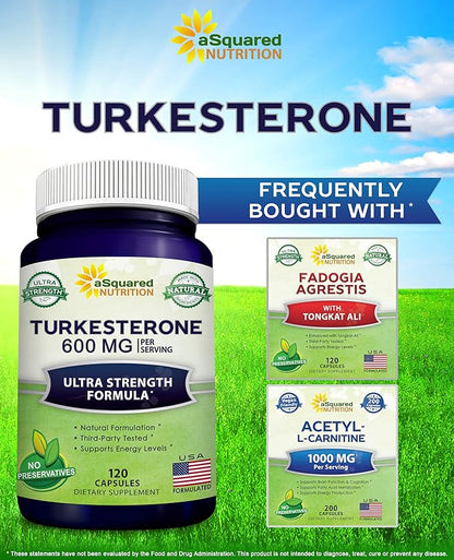 aSquared Nutrition Turkesterone Supplement 600mg - 120 Capsules - Ajuga Turkestanica Extract Powder - Turkesterone Supplement Complex Pills - Natural Formulation