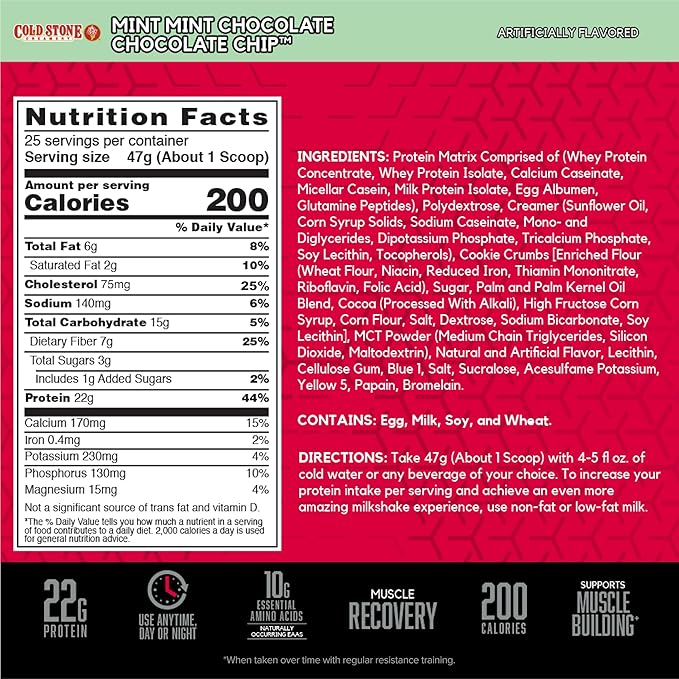 BSN Syntha-6 Whey Protein Powder, Cold Stone Creamery- Mint Mint Chocolate Chocolate Chip Flavor, Micellar Casein, Milk Protein Isolate Powder, 25 Servings