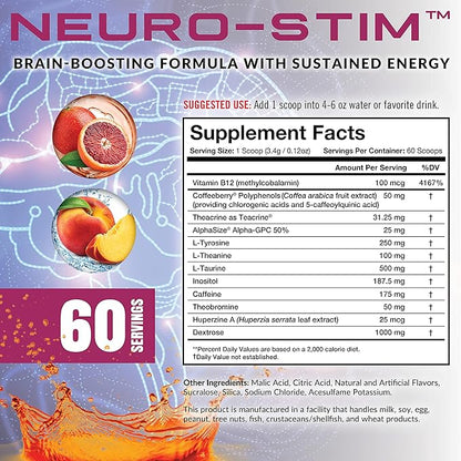 Granite® Neuro-Stim™ (Blood Orange) Brain Boosting Nootropic + Energy Formula | Supports Healthy Mental Focus, Clarity & Performance | Vegan, Soy Free, Gluten Free (60 Servings)