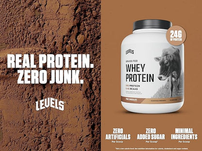 Levels Grass Fed Whey Protein Powder, No Artificials, 24G of Protein, Pure Chocolate, 5LB