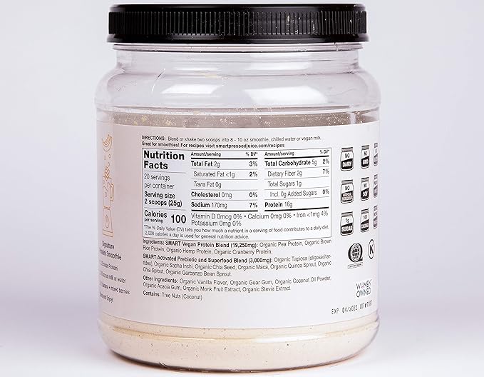 SMART Pressed Juice Vegan Vanilla Proteini | Premium Organic Plant-Based Protein Powder | Clean Lean Protein Shake | Best Detox Smoothie No Fillers | Keto Friendly | Made in The USA | 20 Servings