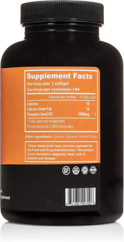 Pumpkin Seed Extract Capsules 1000mg - Non-GMO Premium Cold Pressed Prostate and Urinary Tract Support - Bladder Regulation and Control - Pumpkin Seed Oil Softgels Capsules Supplement - 180 Capsules