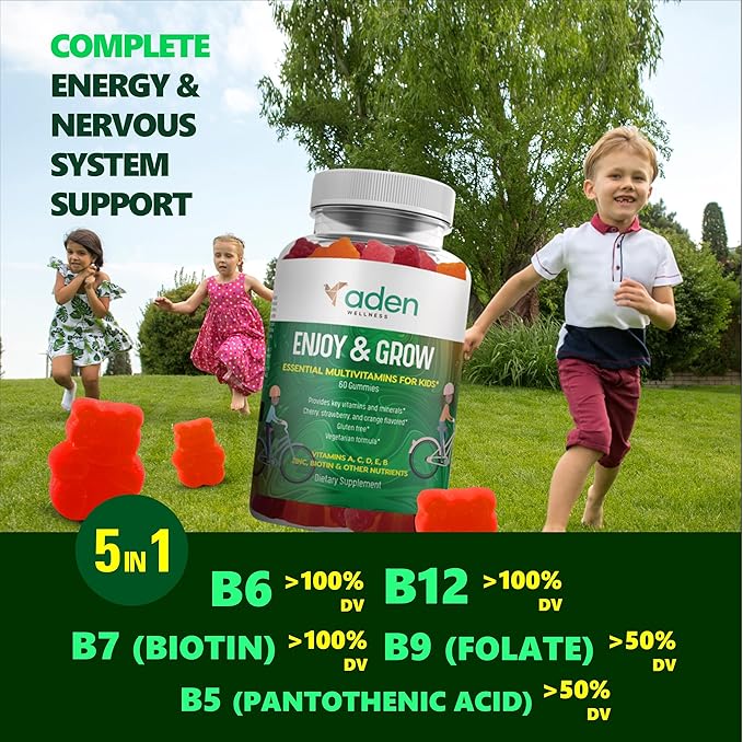 Multi B Vitamin Gummies for Kids - with B-Complex B6 B12 B9 (Folate) B7 (Biotin) B5 (Pantothenic Acid), A, C, D, E, Zinc, Iodine, Inositol – Energy, Nervous System, Immunity Support