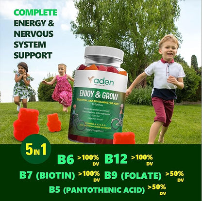 Multi B Vitamin Gummies for Kids - with B-Complex B6 B12 B9 (Folate) B7 (Biotin) B5 (Pantothenic Acid), A, C, D, E, Zinc, Iodine, Inositol – Energy, Nervous System, Immunity Support