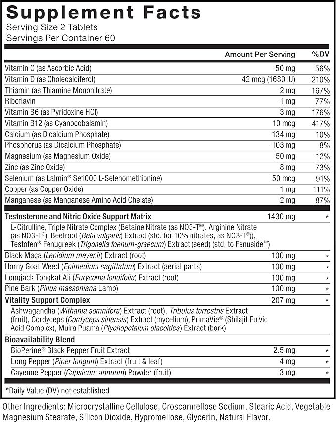 FORCE FACTOR Test X180 Alpha v2 T-Support for Men, T-Supplement to Help Build Strength, Boost Nitric Oxide, and Support Daily Performance, 120 Tablets