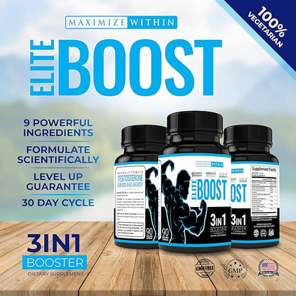 Maximum Slim Elite Boost 3 in 1 Formula Naturally Promotes Testosterone Libido, Energy,Muscle Mass & Stamina, Powerful Ingredients Veggie Capsules