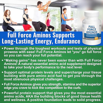 Full Force Amino Acid Supplement, Tissue Building Essential Amino Acids for Workout Recovery. Amino Acids for Performance 5000mg 200 EAA BCAA Tablets