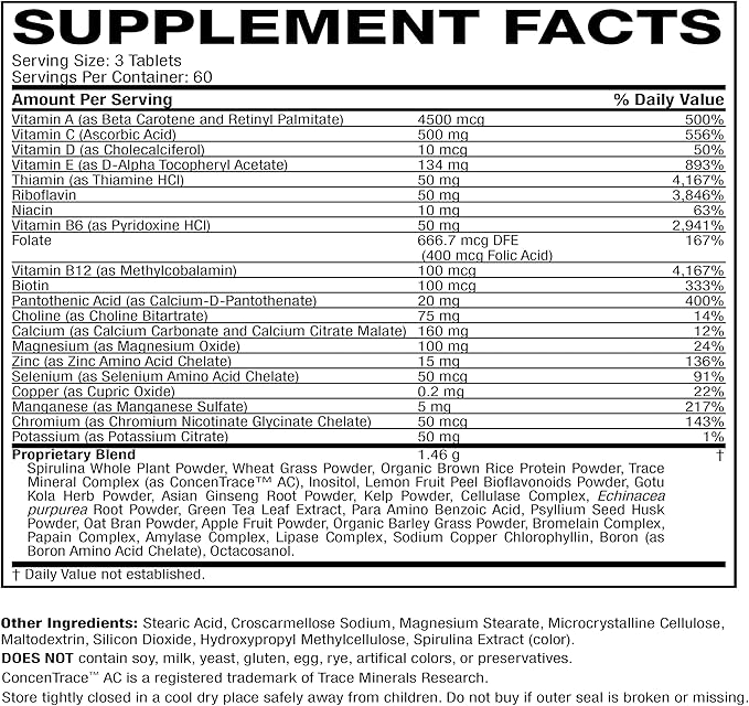 Life's Fortune Multivitamin & Mineral, All Natural Energy Source Supplying Whole Food Concentrates, Antioxidants, Amino Acids, Enzymes, Trace Minerals & More, 180 Tab