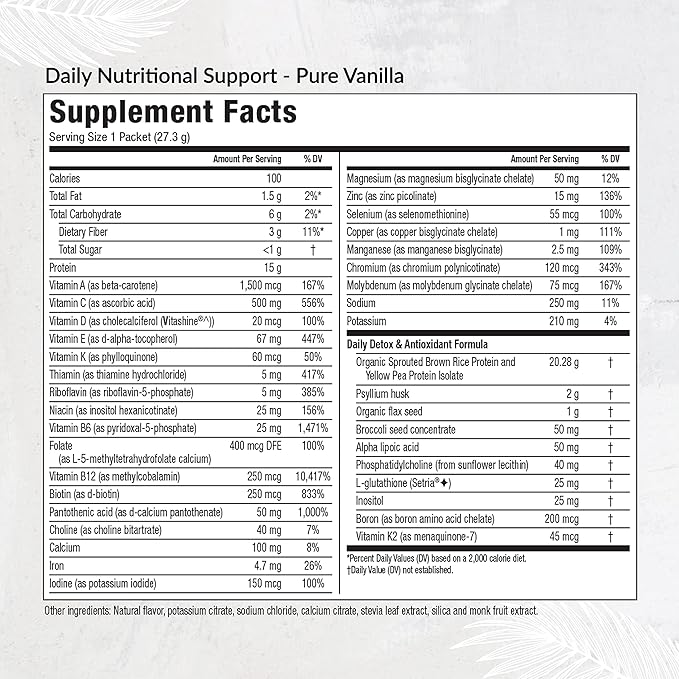 Equilife - Daily Nutritional Support, Organic and Plant Based Protein Powder, All-in-one Multivitamin, May Help Boost Energy and Mood, Gut-Cleansing Aid and Skin Health (Pure Vanilla,14 Packets)