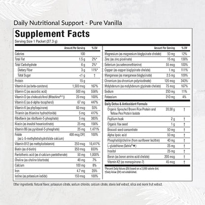 Equilife - Daily Nutritional Support, Organic and Plant Based Protein Powder, All-in-one Multivitamin, May Help Boost Energy and Mood, Gut-Cleansing Aid and Skin Health (Pure Vanilla,14 Packets)