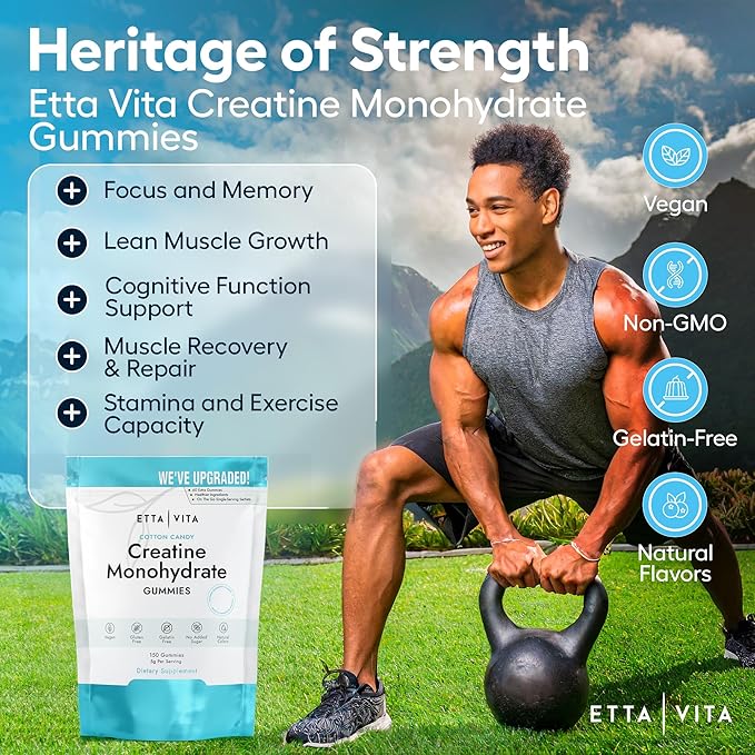 Sugar-Free Creatine Monohydrate Gummies (1g/Gummy) Potent Creatine Gummies for Men & Women, Creatine Supplement for Muscle Support, Cellular Energy, Cognitive Function - Non-GMO, Gluten-Free, Vegan