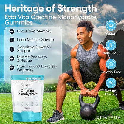 Sugar-Free Creatine Monohydrate Gummies (1g/Gummy) Potent Creatine Gummies for Men & Women, Creatine Supplement for Muscle Support, Cellular Energy, Cognitive Function - Non-GMO, Gluten-Free, Vegan