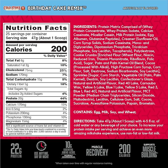 BSN Syntha-6 Whey Protein Powder, Cold Stone Creamery- Birthday Cake Remix Flavor, Micellar Casein, Milk Protein Isolate Powder, 25 Servings