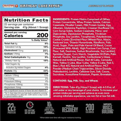 BSN Syntha-6 Whey Protein Powder, Cold Stone Creamery- Birthday Cake Remix Flavor, Micellar Casein, Milk Protein Isolate Powder, 25 Servings