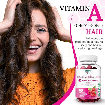 Steph's Pantry Biotin Gummies for Hair, Skin, Nails, & Lashes High Strength Gummies | Daily Multivitamins | Gluten-Free, Nut-Free, Non-GMO, Plant-Based, Vegan, Kosher | (60 Gummies)