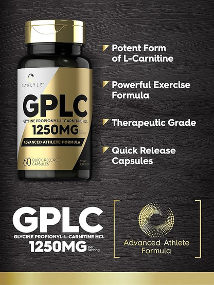 Carlyle GPLC Glycine Propionyl-L-Carnitine HCL Supplement | 1250mg | 60 Capsules | Advanced Athlete Formula | Non-GMO, Gluten Free