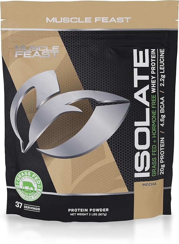 Muscle Feast Grass-Fed Whey Protein Isolate, All Natural Hormone Free Pasture Raised, Mocha, 2lb