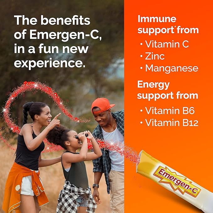 Emergen-C Kidz Crystals, Stocking Stuffer, On-the-Go Emergen-C Immune Support Supplement with Vitamin C, B Vitamins, Zinc and Manganese, Sparkly Strawberry - 56 Stick Packs