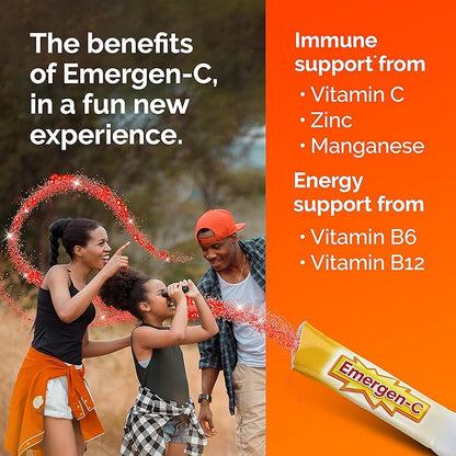 Emergen-C Kidz Crystals, Stocking Stuffer, On-the-Go Emergen-C Immune Support Supplement with Vitamin C, B Vitamins, Zinc and Manganese, Sparkly Strawberry - 56 Stick Packs