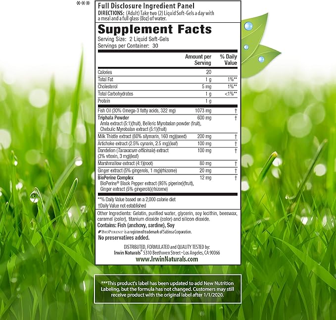 Irwin Naturals Daily Gentle Cleanse - Non-Laxative Formula with Triphala - 60 Liquid Softgels