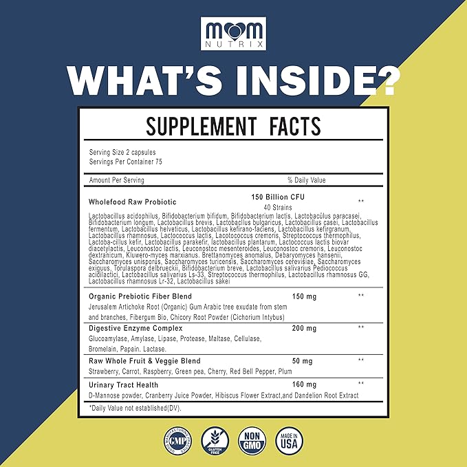 Probiotics 150 Billion CFU - 40 Strain Probiotics for Women, Probiotics for Men and Adults - Shelf Stable Probiotic with Organic Prebiotic - Acidophilus Probiotic - 150 Capsules - Made in USA