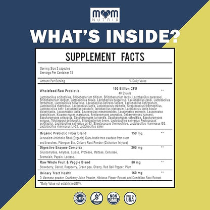 Probiotics 150 Billion CFU - 40 Strain Probiotics for Women, Probiotics for Men and Adults - Shelf Stable Probiotic with Organic Prebiotic - Acidophilus Probiotic - 150 Capsules - Made in USA