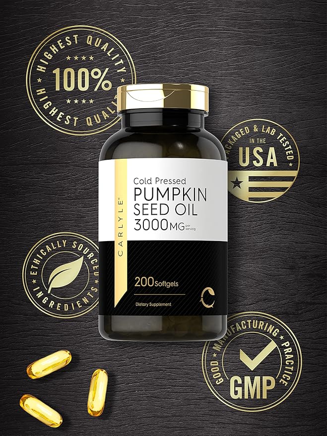 Carlyle Pumpkin Seed Oil | 3000mg | 200 Softgel Capsules | Non-GMO and Gluten Free Formula | Cold Pressed Dietary Supplement