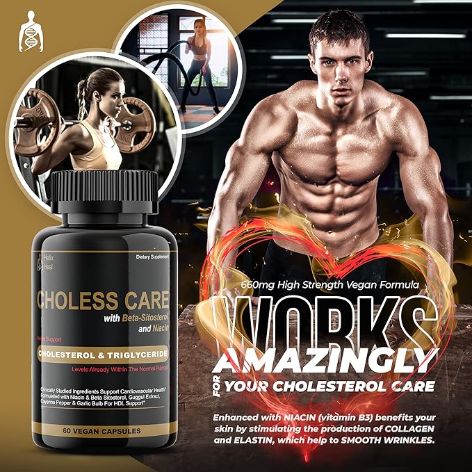 Cholesterol Supplement - Triglycerides Support Capsules w. Organic, Odorless Garlic, Cayenne Pepper, Plant Sterols to Support Normal HDL and LDL Cholesterol Levels w. Antioxidant Niacin (Vitamin B3)