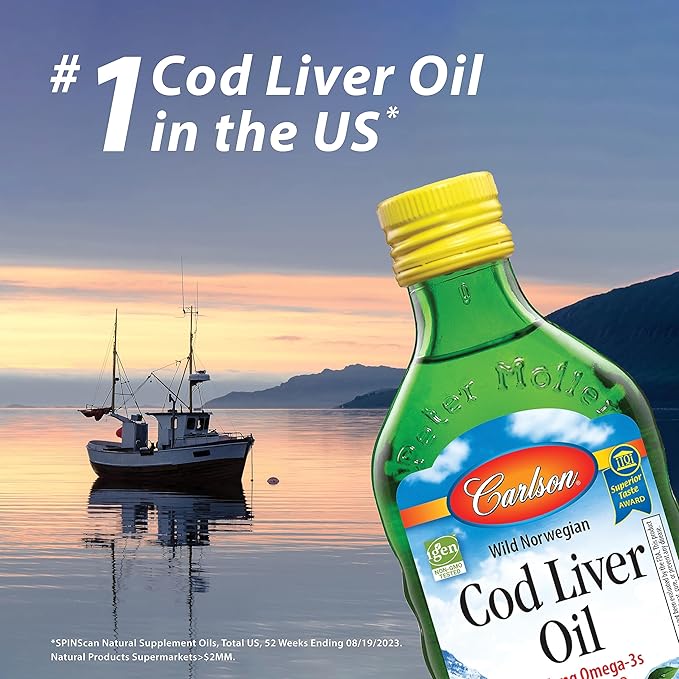 Carlson - Kid's Cod Liver Oil, 550 mg Omega-3s, Vitamins A & D3, Wild Norwegian, Bubble Gum, 250 mL