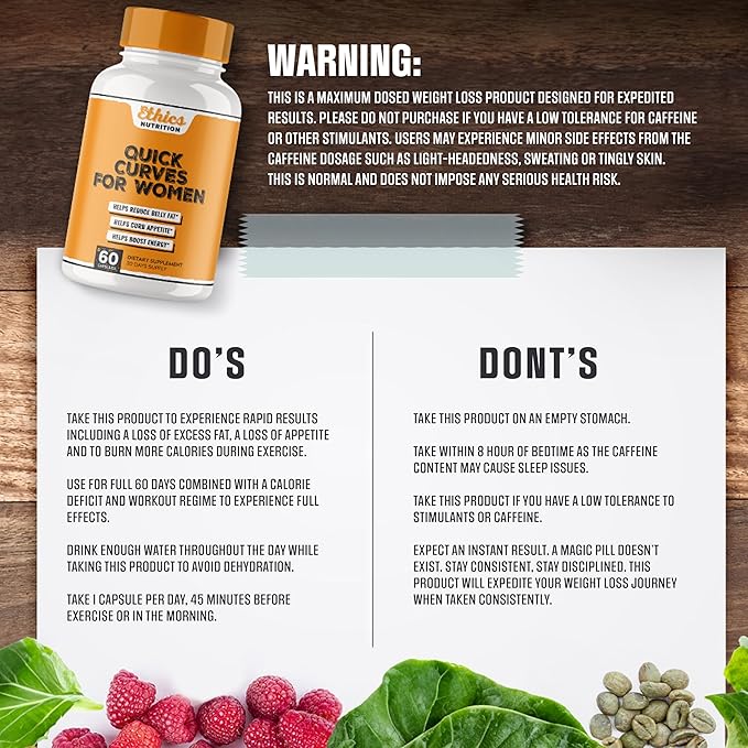 Quick Curves - Fat Burner Weight Loss Pills for Women | Appetite Suppressant, Best Fat Burner Metabolism Booster | Slimming Belly Fat Burner Diet Pills That Work Fast, Extra Strength - 60 Capsules