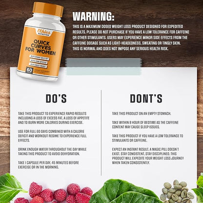 Quick Curves - Fat Burner Weight Loss Pills for Women | Appetite Suppressant, Best Fat Burner Metabolism Booster | Slimming Belly Fat Burner Diet Pills That Work Fast, Extra Strength - 60 Capsules