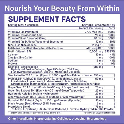 27-in-1 Hair Skin and Nails Vitamins (6810mg) w/Biotin 10000mcg - Biotin and Collagen Supplements for Men and Women - Hair Growth Vitamins, Keratin Supplements with Probiotics and Saw Palmetto, 90ct